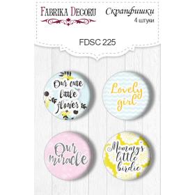 Flair buttons. Set of 4pcs #225 "My Tiny Sparrow Girl"